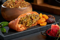 Raw Date & Leek Stuffed Salmon